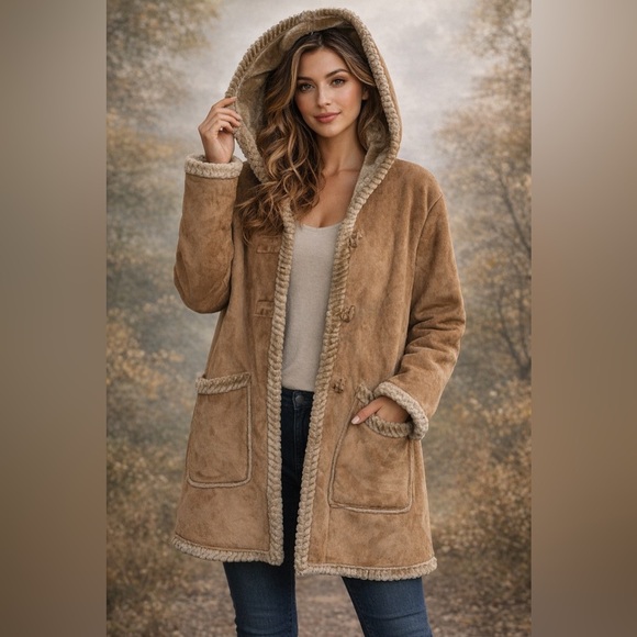 Vintage St. John's Bay Tan Faux Fur Lined Jacket Cozy Winter Coat - Picture 3 of 12